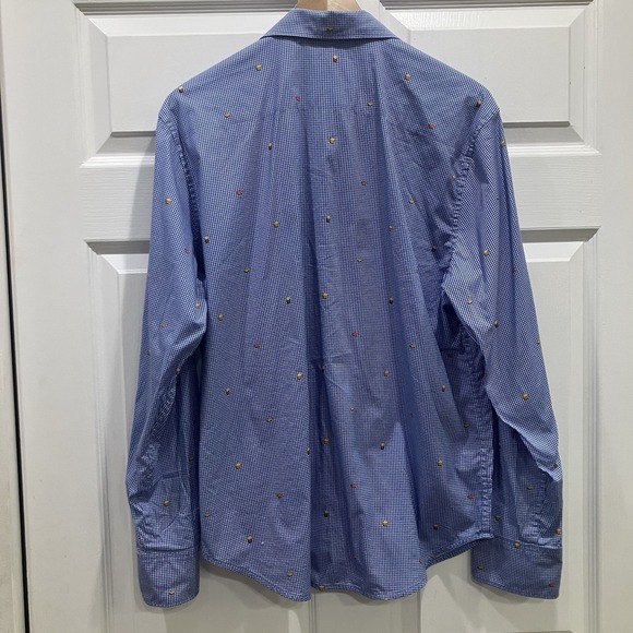 Robert Graham Shirt Mens Medium Gingham Button Down Flip Cuff Food Print Novelty - Picture 7 of 11